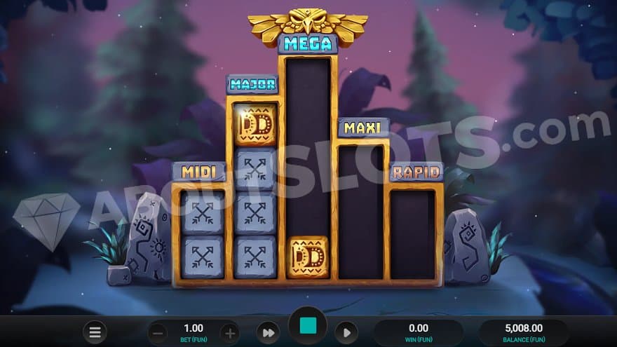 A grid with five reels each representing one of the Dream Drop Jackpots.