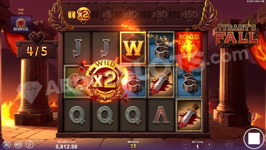 Free Spins bonus game with one 2X roaming wild symbol.