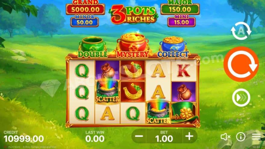 Base game with a green field behind the reels.