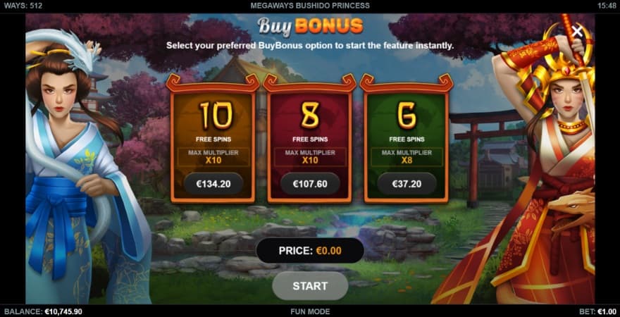 An image of the different bonus buy options