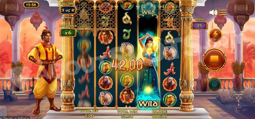 A win of €42 on the third free spin of 8.