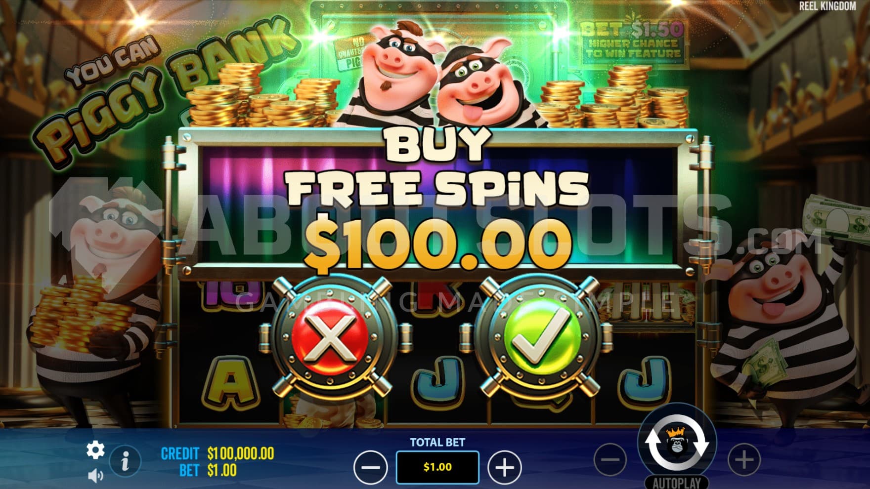 A feature buy option sits infront of the reels