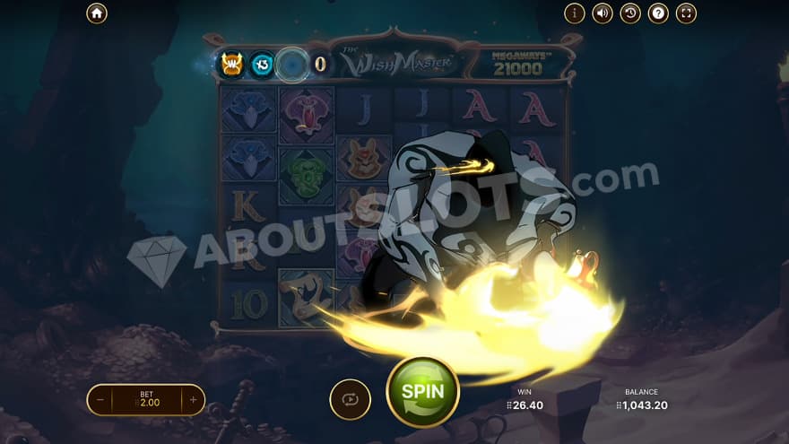 The genie is activating a new wild feature in the bonus game.