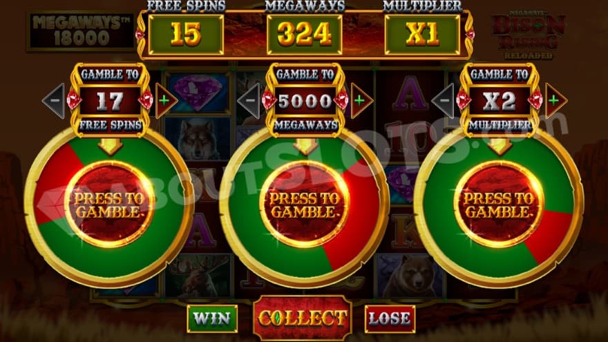 Gamble feature with three gamble wheels to choose from.