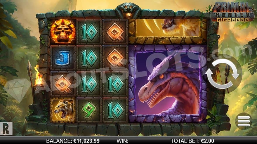 A casino slot with 6 reels where the last three have Gigablox symbols in the size of 3x3.