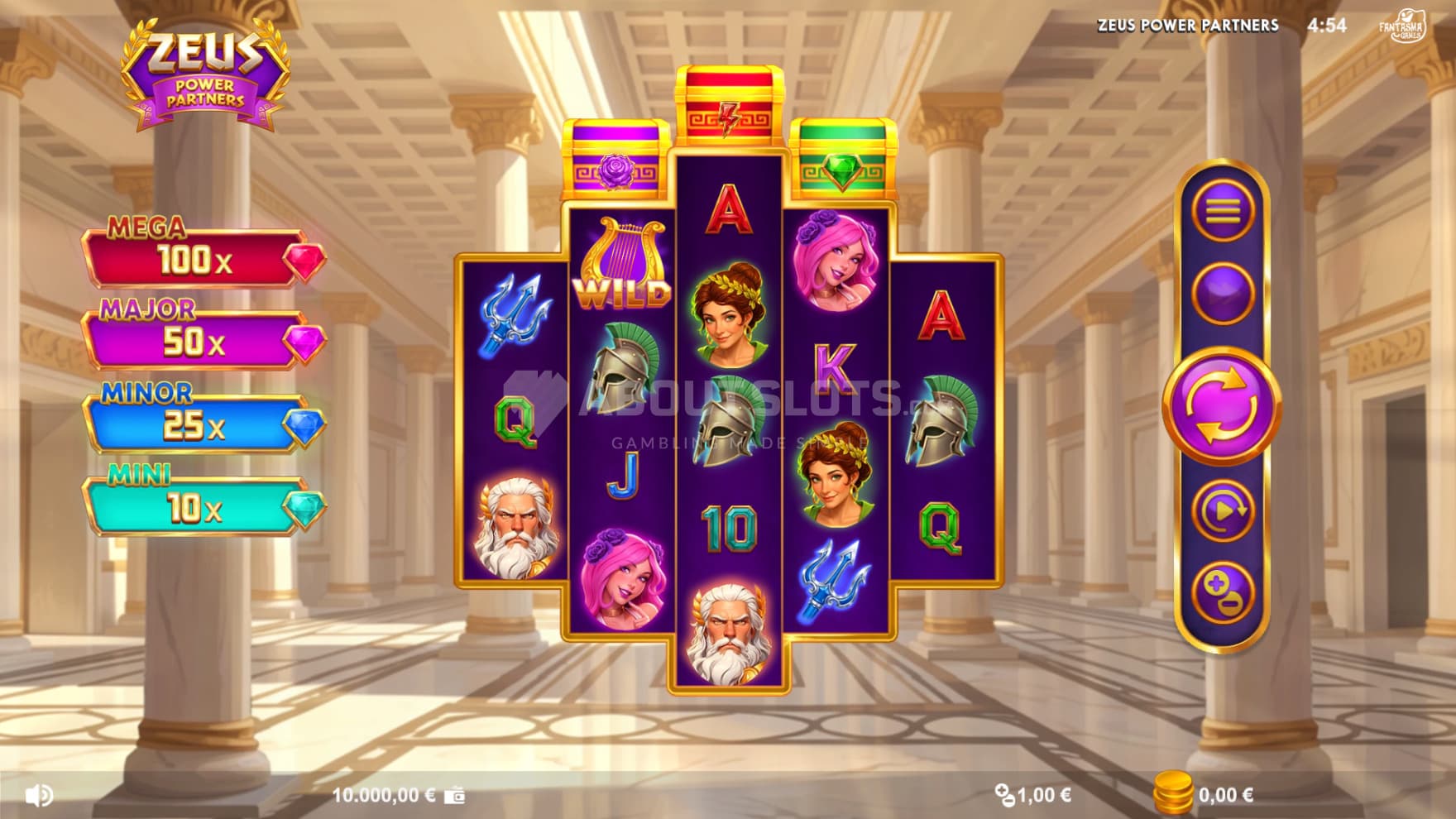 Set in a marble house, the grid is filled with various Greek Gods
