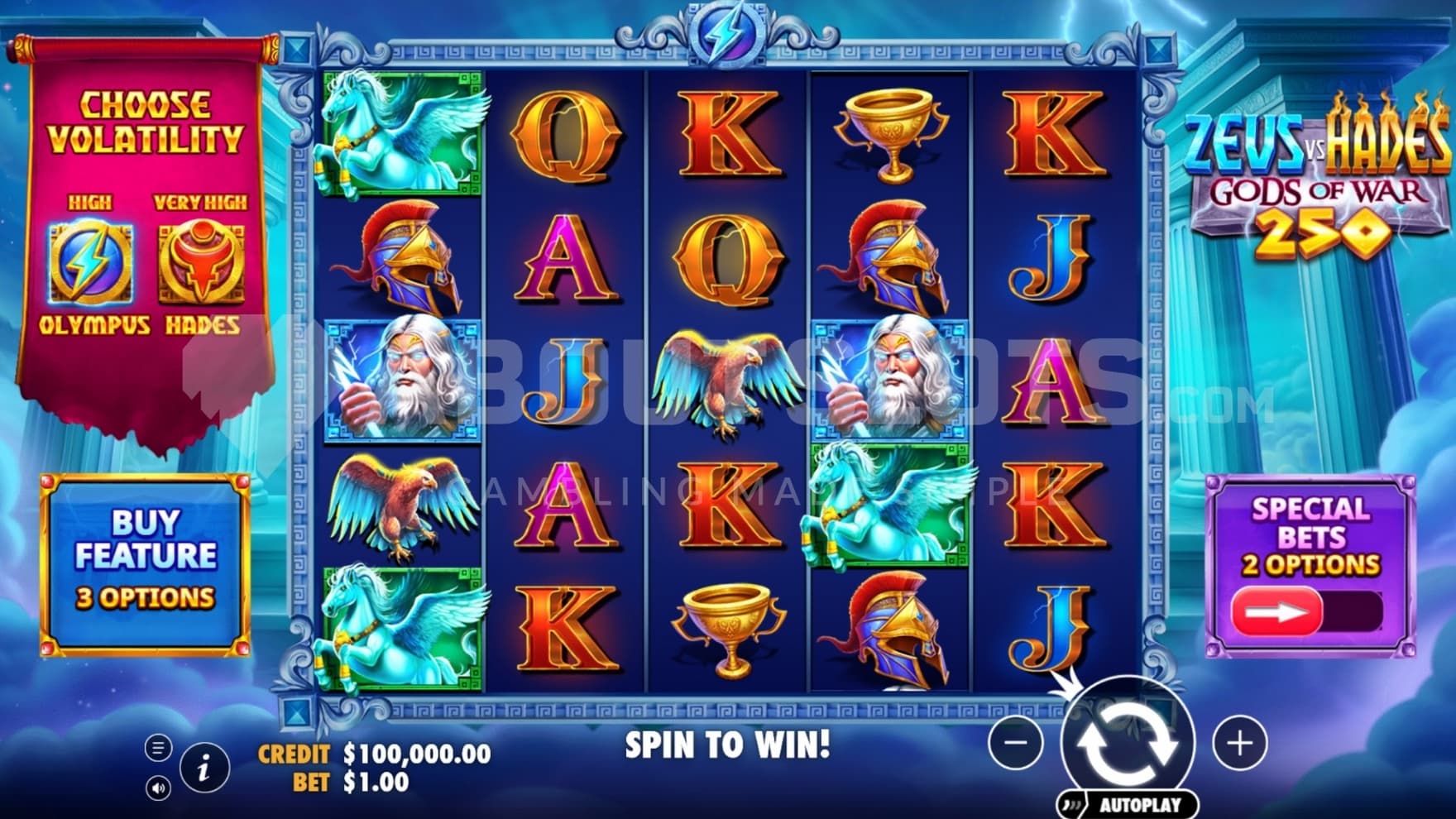 Special Bets on right side of screen