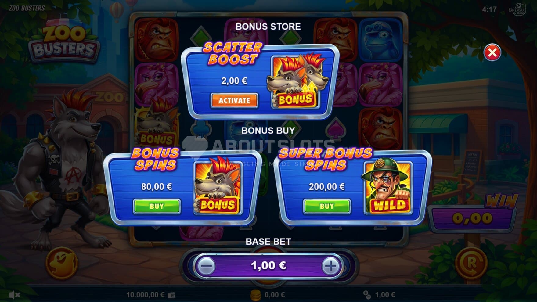There are 2 feature buy and one Ante Bet option to choose from