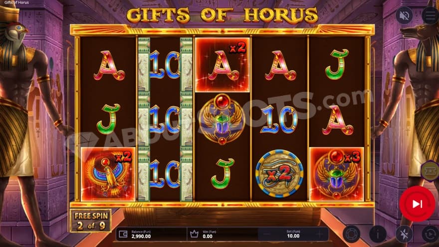 Free Spins with Horus and Anubis on the sides.