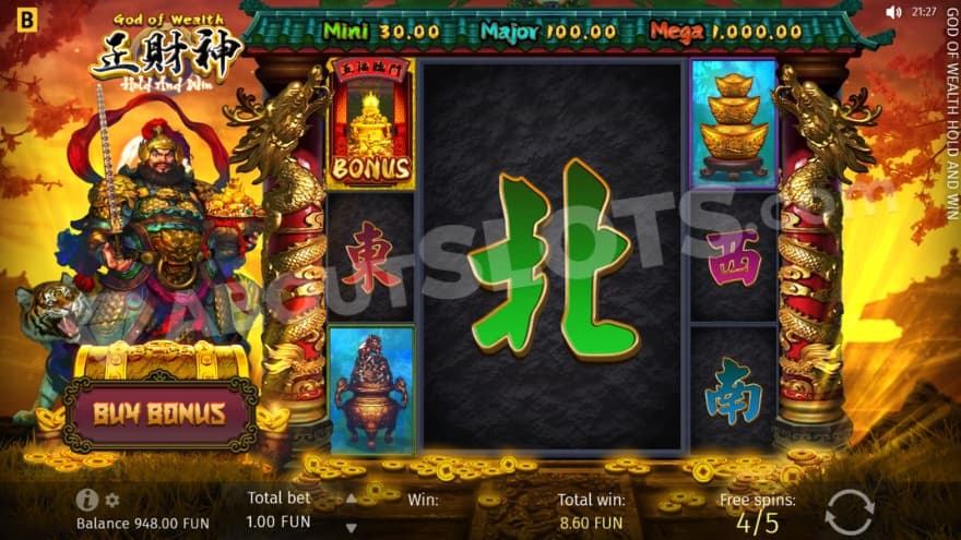 Free Spins feature where you can see three Jackpots above the reels.
