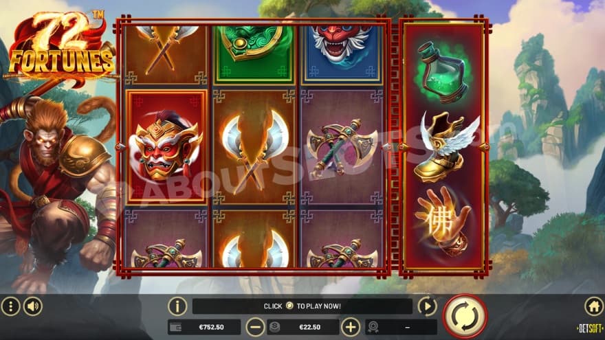 Base game where you can see the Monkey King to the left of the reels.