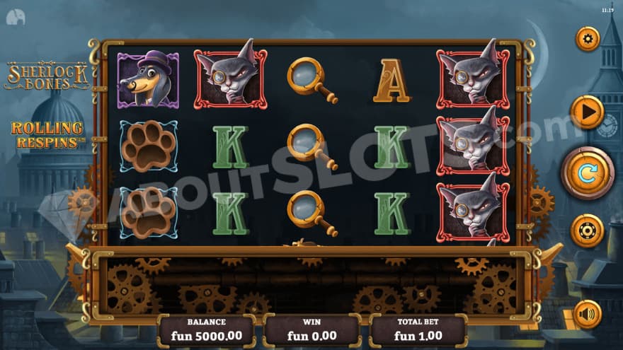 Base game with four cat symbols on the reels.