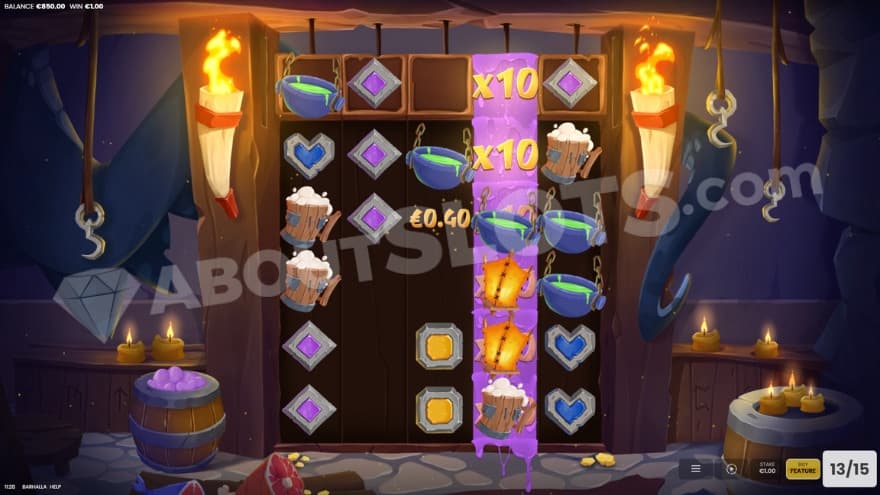 Free Spins bonus game with two 10X multipliers being part of a win.