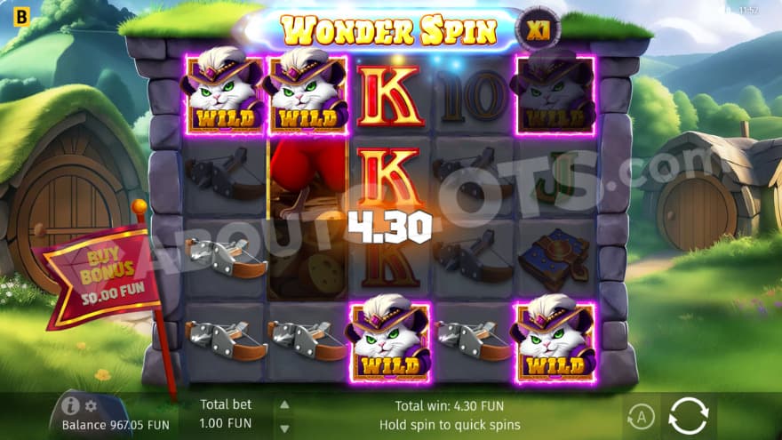 Wild Frame feature where you can see purple frames on the reel setup.