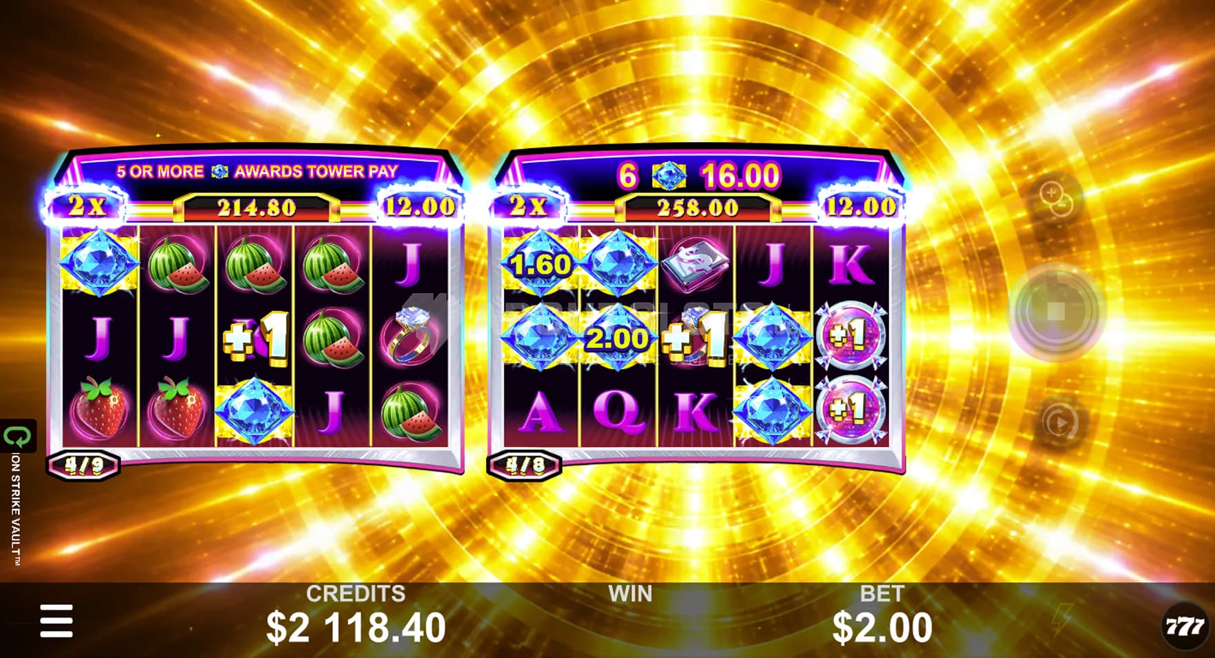 Action Strike bonus in progress, with all five upgrades active.