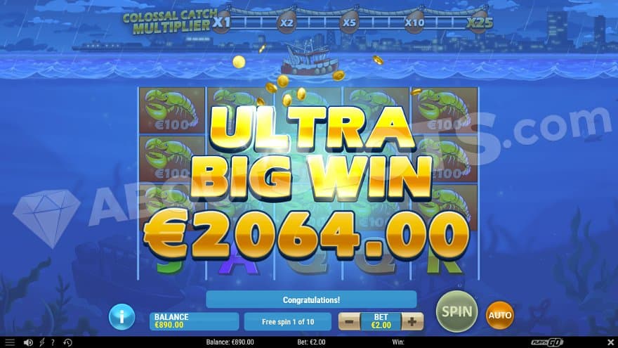 A text saying "Ultra big Win €2064.00."