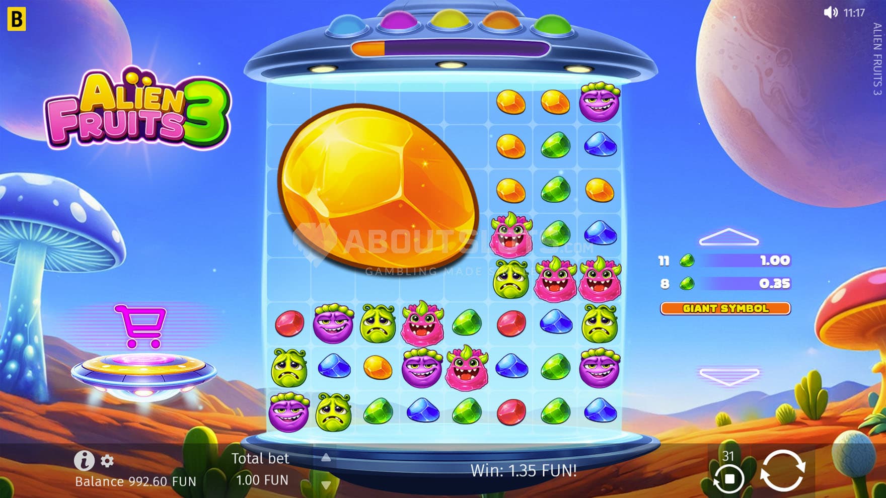 Spin Modifier triggered in the base game, placing a giant symbol on the grid.