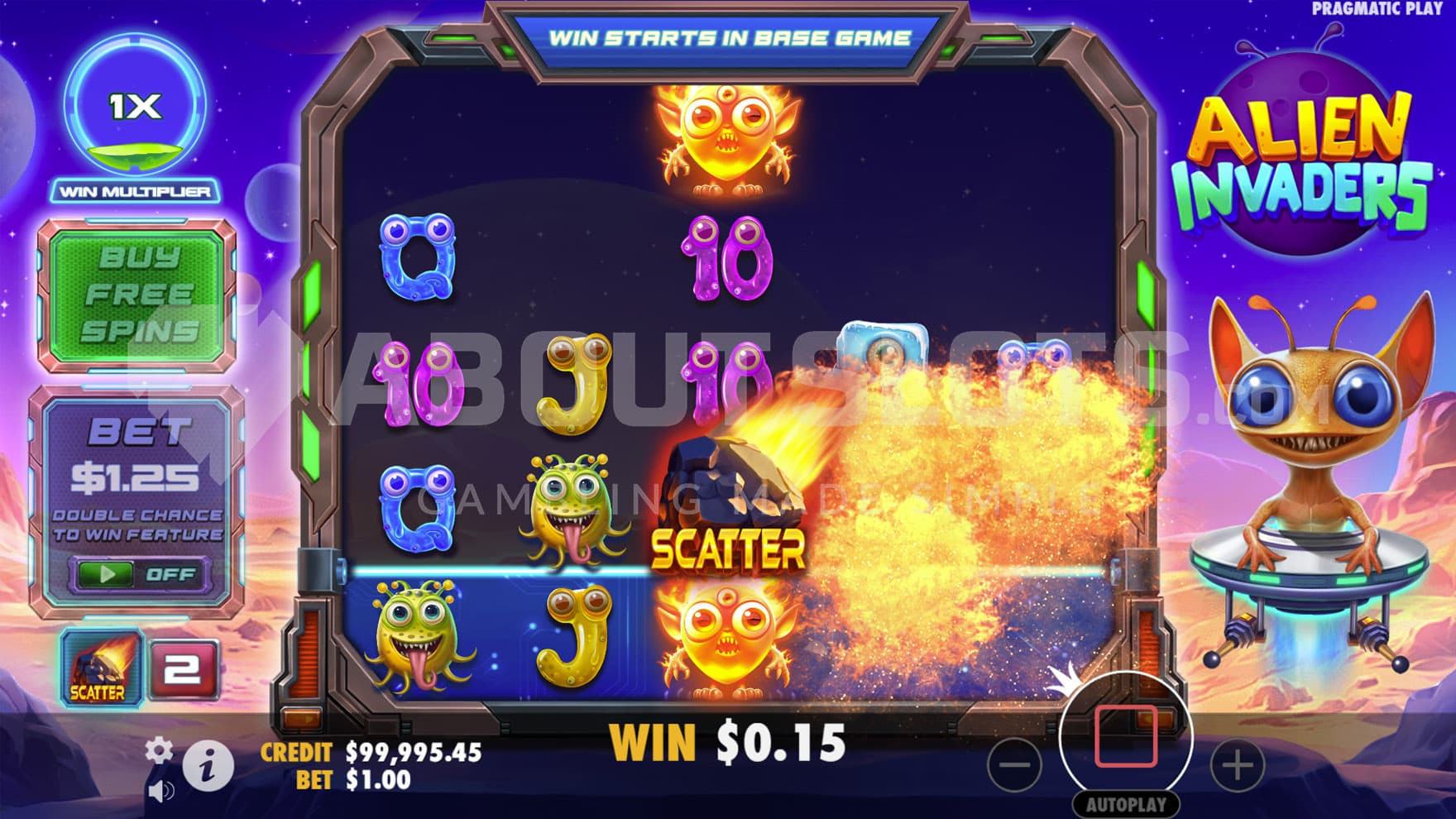 Scatter Symbol exploding in the base game after reaching the bottom active row.