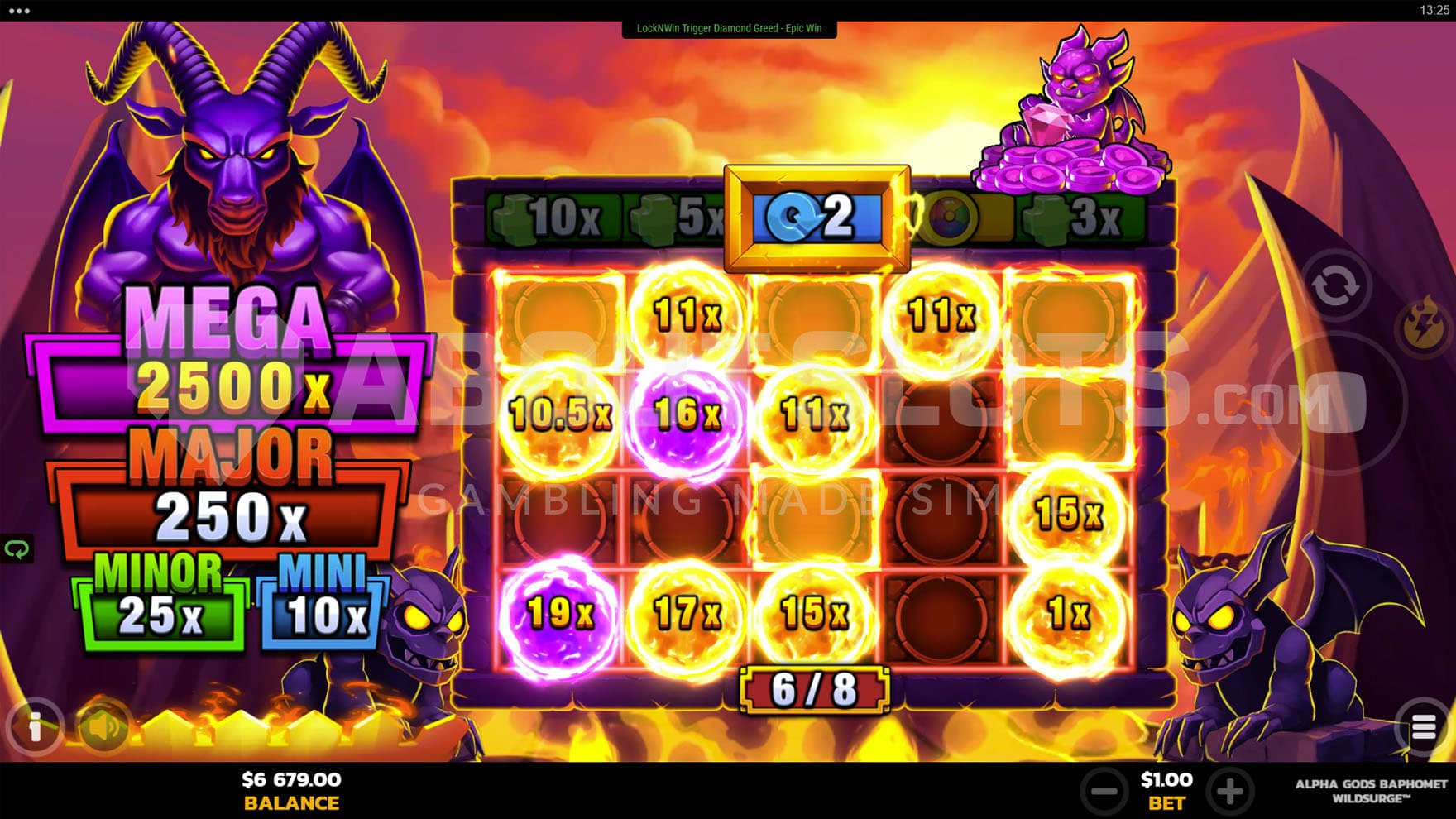 LockNWin feature in progress, showing multiple cash prizes locked on the grid.