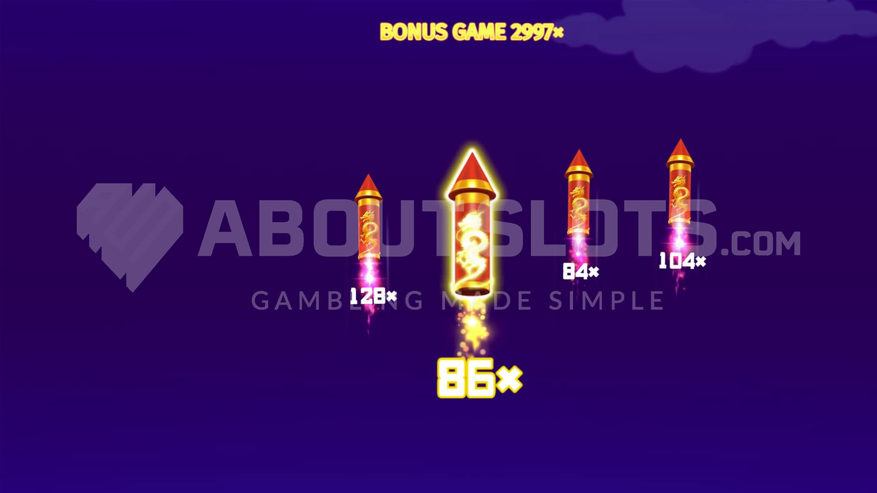 Bonus Game in progress, showing rockets with increasing multipliers.