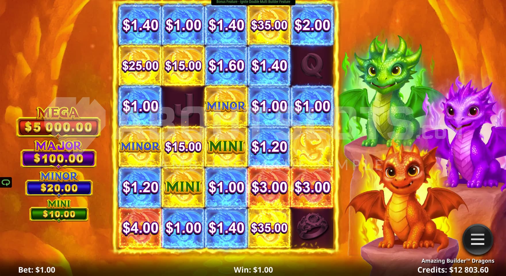 Amazing Builder feature at the end, where all frames convert into cash prizes.