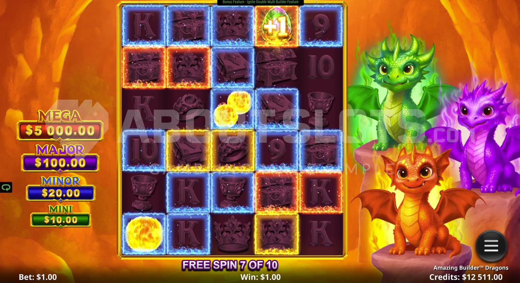 Amazing Builder feature in progress, with multiple positions highlighted by fire frames.