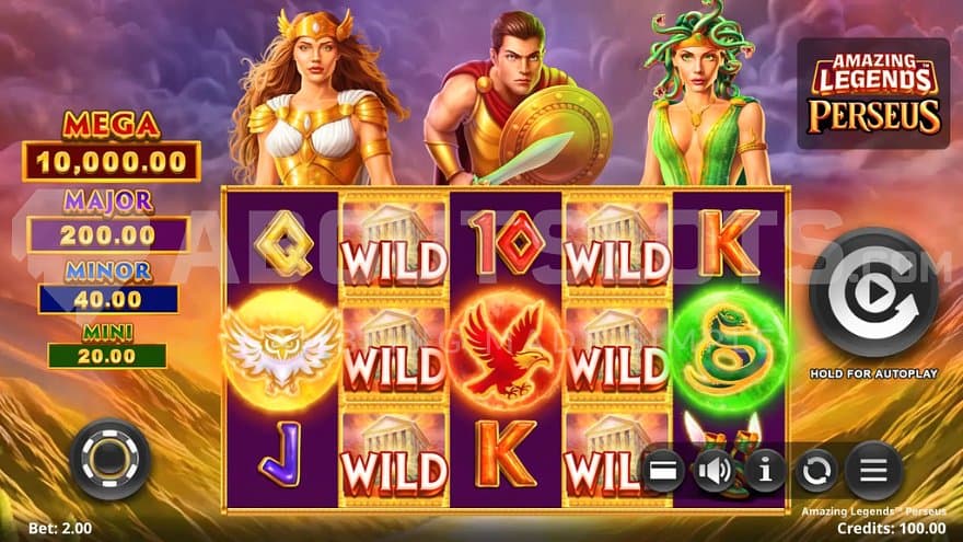 A casino slot with Perseus, Athena, and Medusa above the reels.