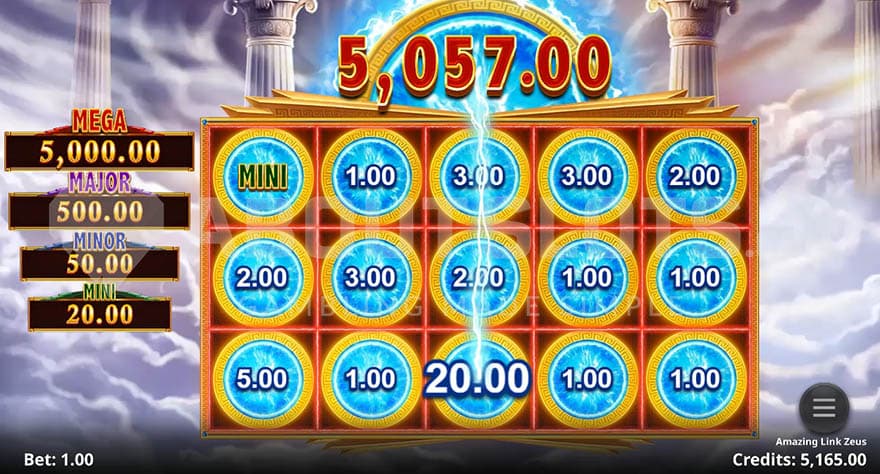 Amazing Link feature showing all positions filled and a jackpot of 5,000x won.