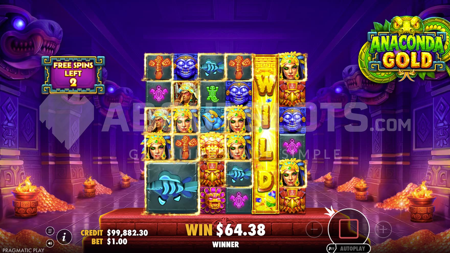 Free Spins bonus in progress with Expanding Wild feature triggered on reel 5.