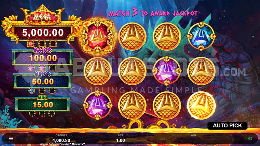 A pick Game in progress with 4 jackpot tiles uncovered.