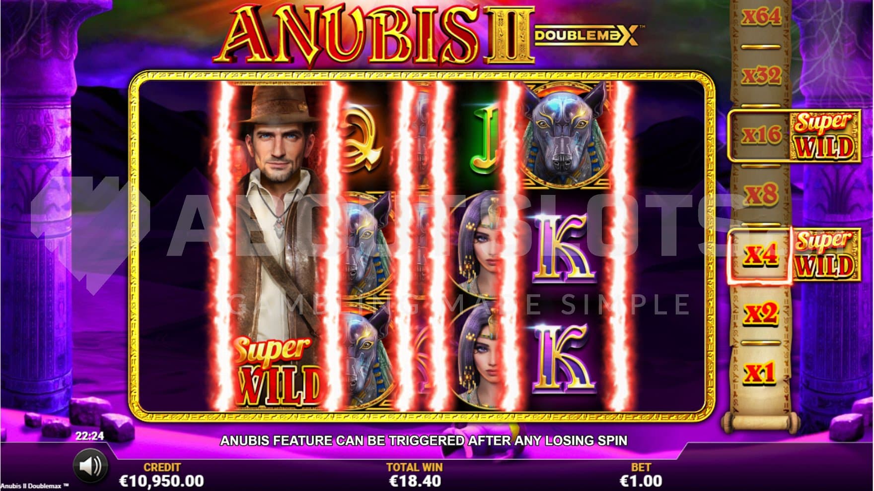 Shuffling reels in the Anubis feature.