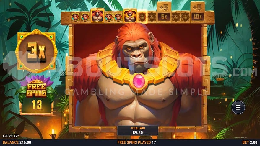 A big gorilla symbol on all the reels in the Free Spins.