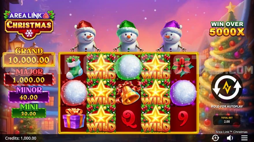 A casino slot with three snowmen above the reels.