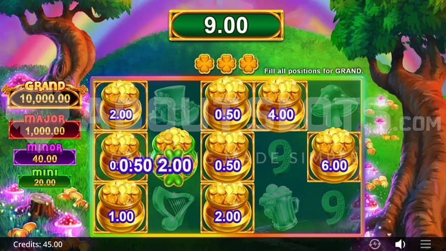 Cash symbols on all reels in the bonus game.