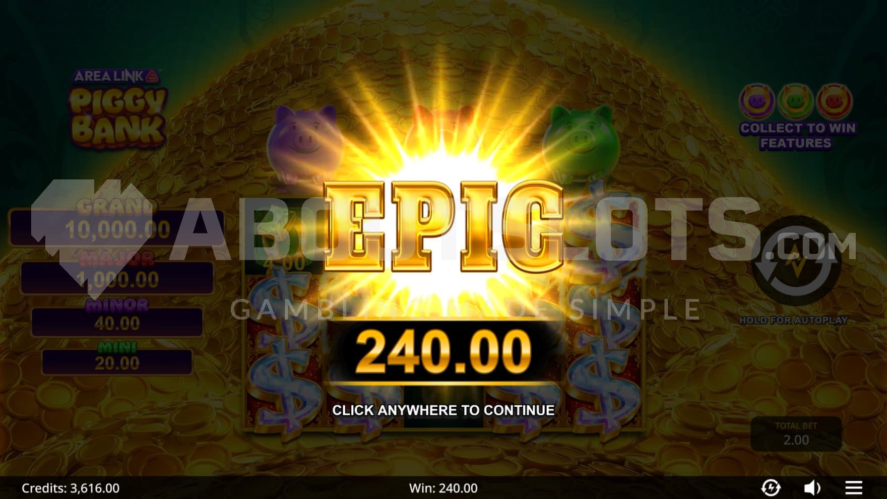 A win of 120X the bet.