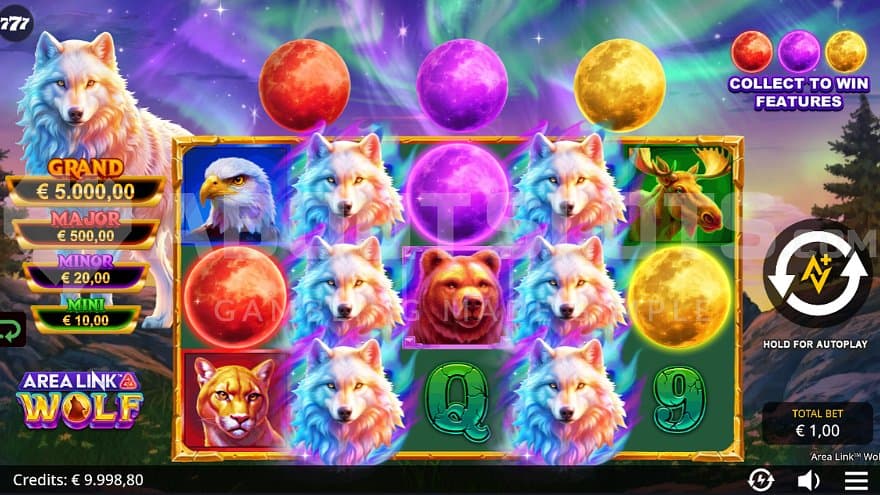 A casino slot with a wolf theme.