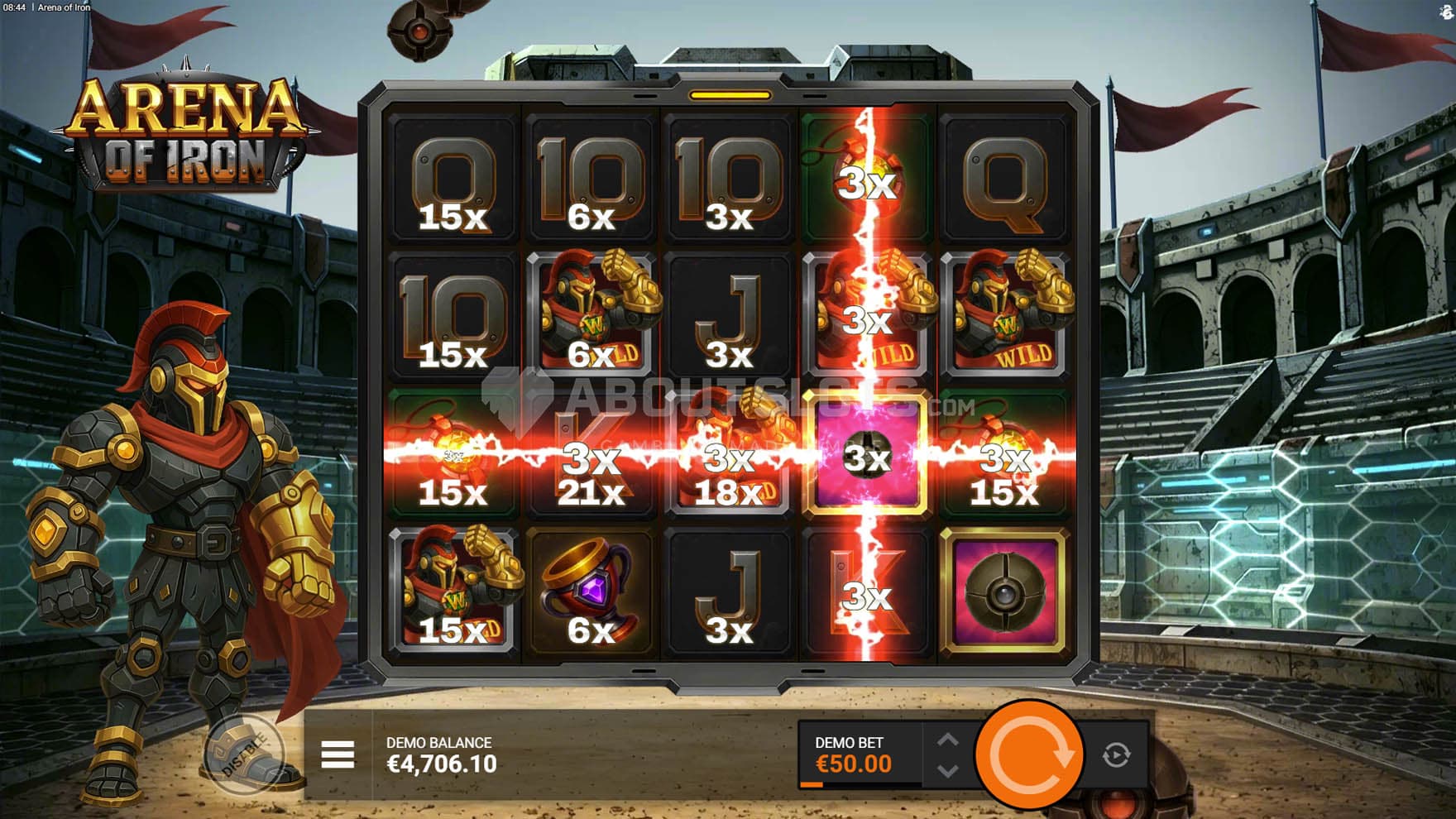 Multiplier Adder triggered in the base game, adding multipliers in all four directions.