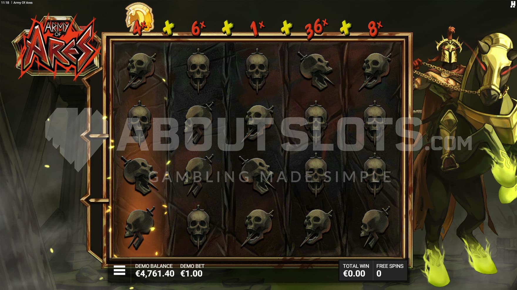 Wrath and Ruins bonus, with various multipliers built up above each reel.