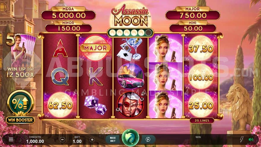 A casino slot in front of a castle.