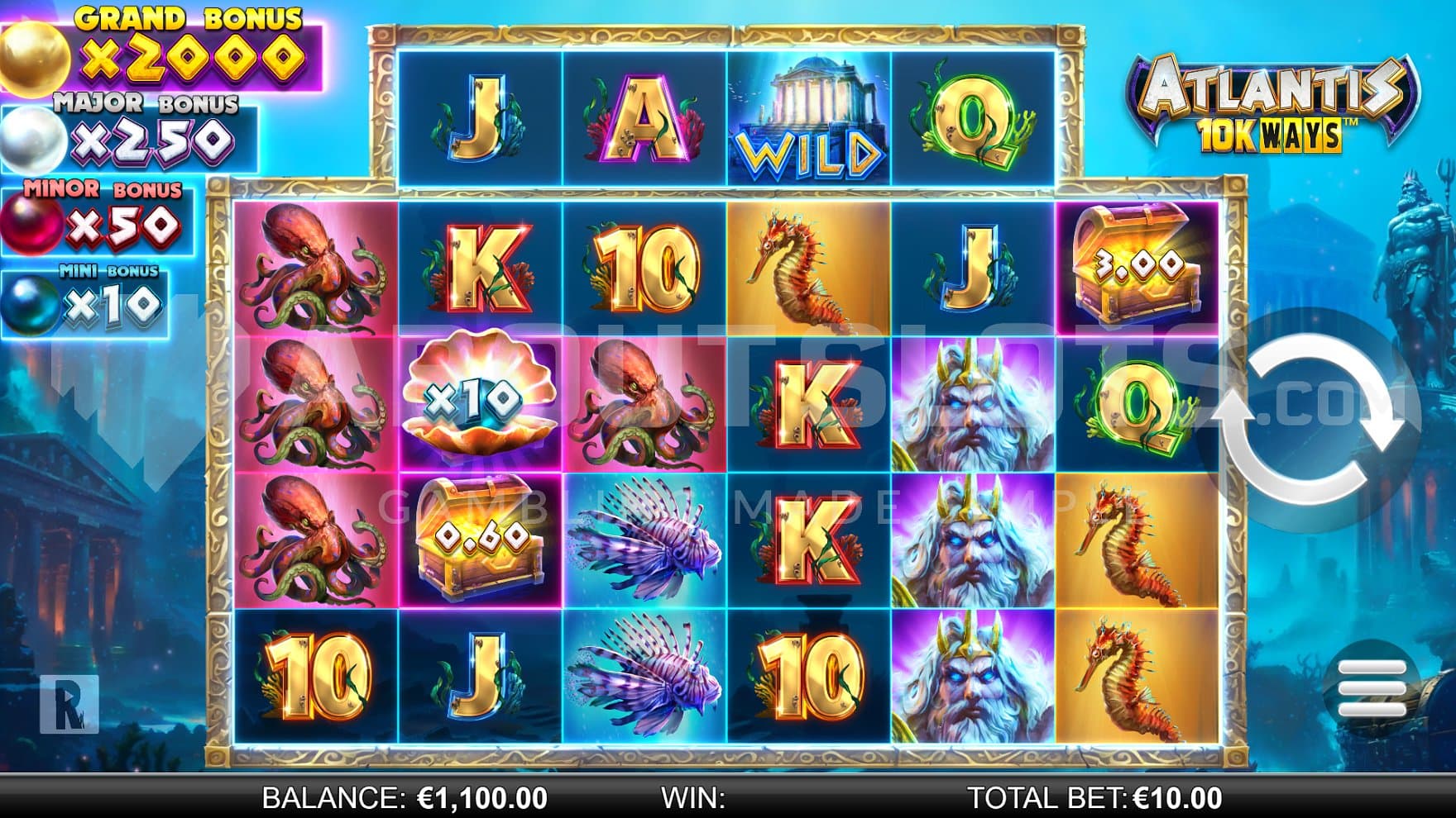 A casino slot under water with six reels.