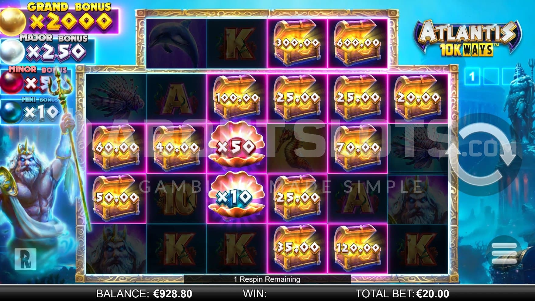 Fifteen Bonus Symbols on the grid in the Bonus Game.