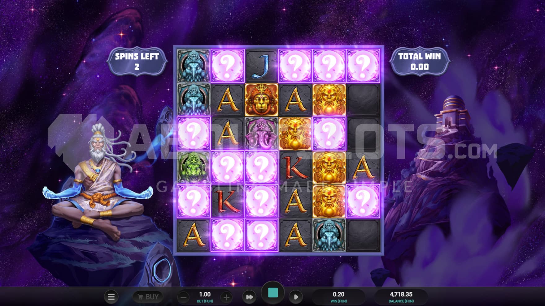 Persistent Mystery Frames Free Spins bonus in progress, showing multiple frames on the grid generating a matching symbol.