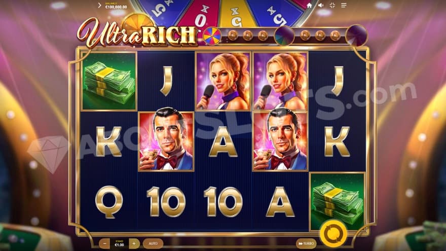 Base game with a wheel above the main reels.