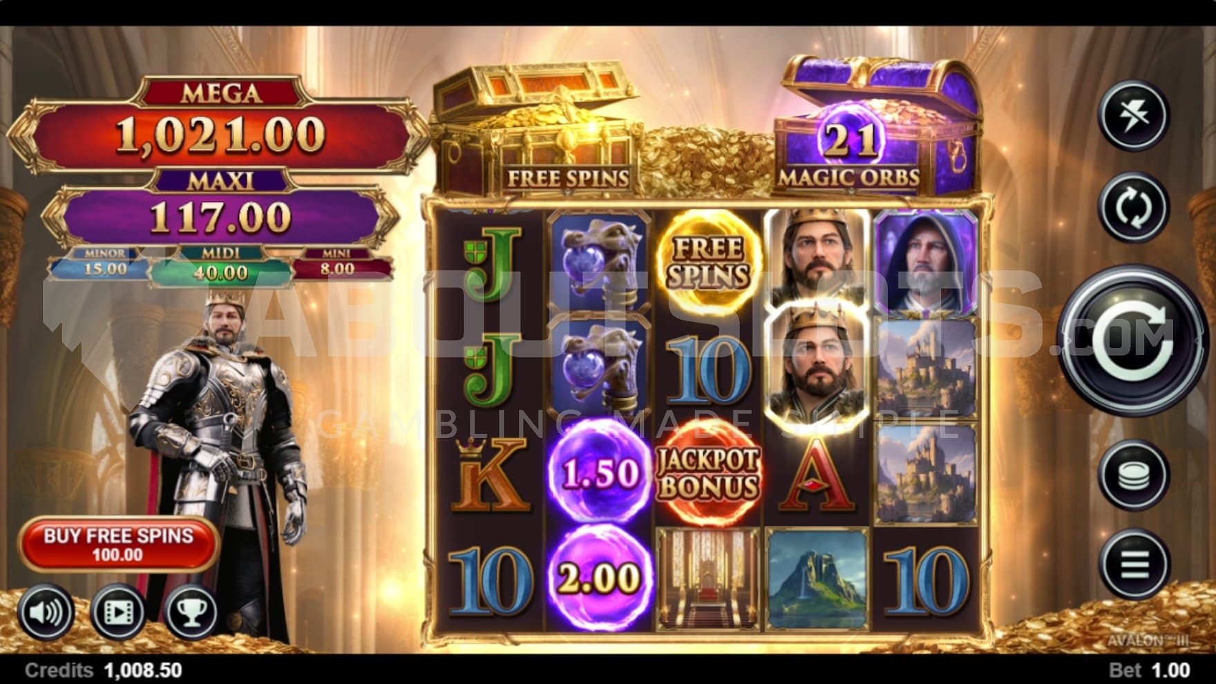A casino slot with five reels.