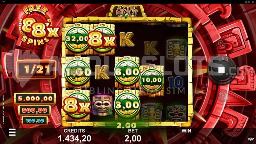 A win on the first of 21 Multiplier Free Spins.