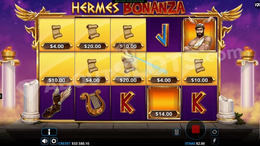 The Scroll Drop feature triggered by a Wild Symbol.