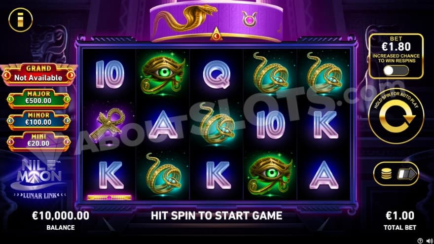 Base game with Jackpots to the left of the reels.