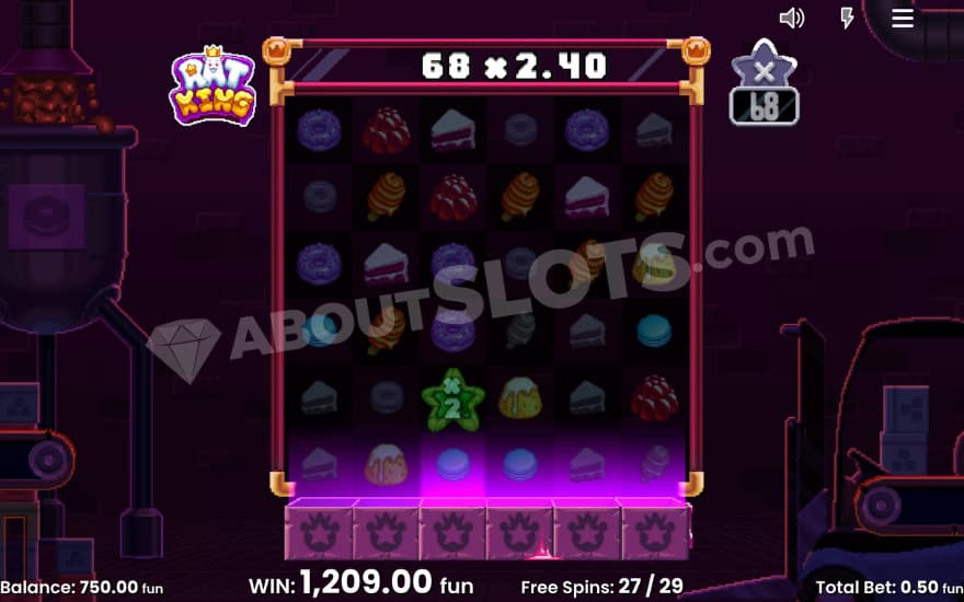 Big win in the free spins bonus game with a 68X win multiplier.