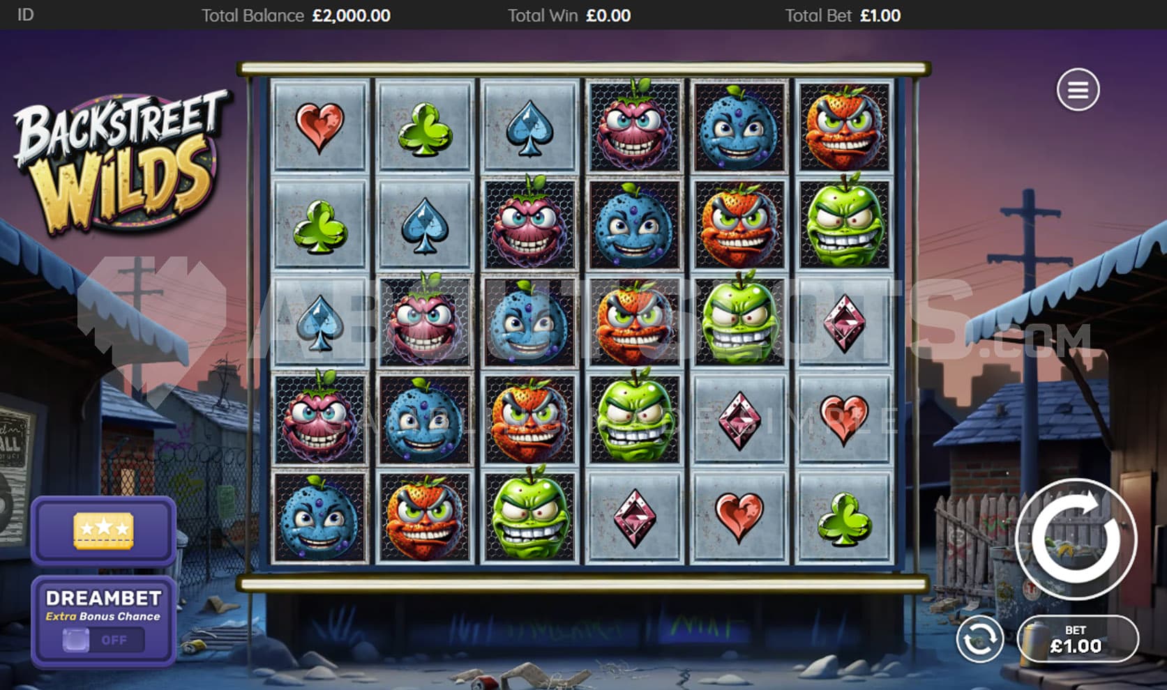 Base Game view of a 6x5 grid on a backdrop of city suburbs at the back of a grocery store.