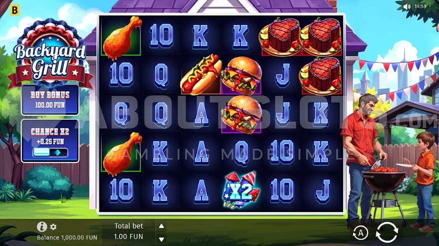A casino slot at a grill party.